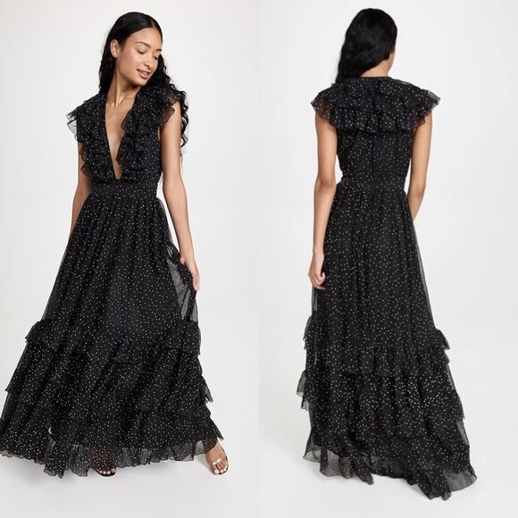 SABINA MUSAYEV SALMA POLKA DOT RUFFLED LONG DRESS IN BLACK Large - Picture 5 of 11